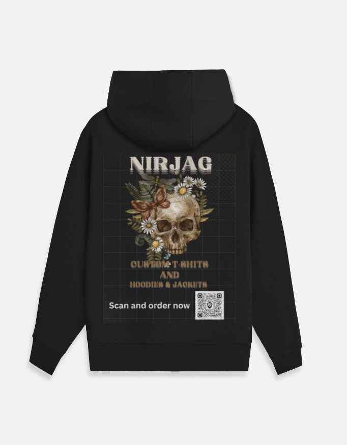 Edgy Skull Floral Unisex Zip Hoodie – Premium 400 GSM Cotton Blend | Nirjag Custom Streetwear